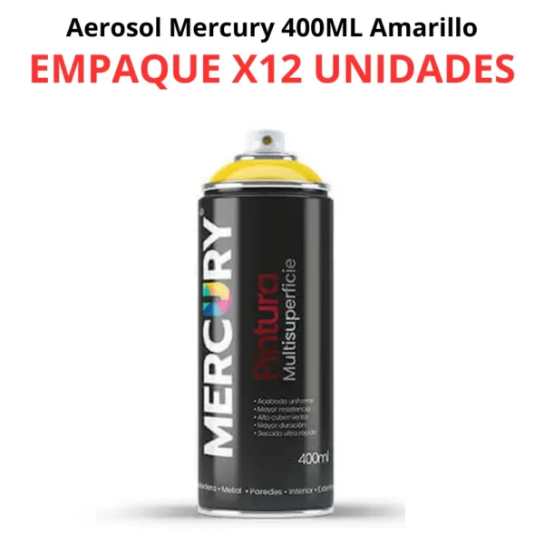 Caja Aerosol Mercury 400ML Amarillo x12 Unidades